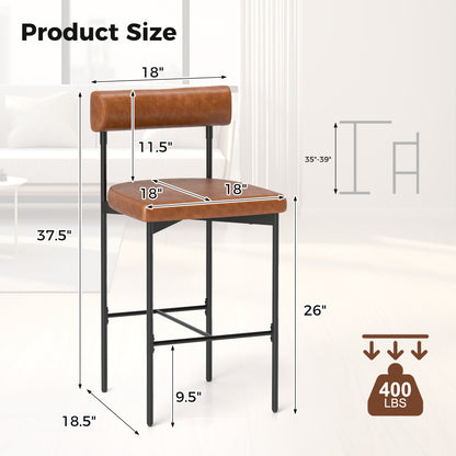 26 Inch Upholstered Bar Stools Set of 2 Counter Height Bar Chairs with Backrest