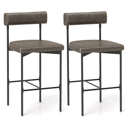 26 Inch Upholstered Bar Stools Set of 2 Counter Height Bar Chairs with Backrest-Brown - Gray