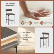 20 Inch Upholstered Bar Stools Set of 2 Counter Height Bar Chairs with  Backrest-Gray