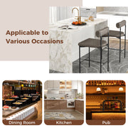 20 Inch Upholstered Bar Stools Set of 2 Counter Height Bar Chairs with  Backrest-Gray