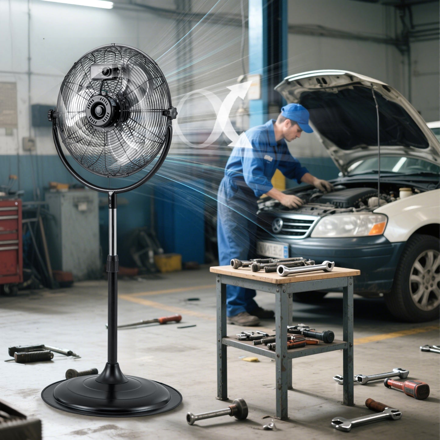 18 Inches High Velocity Pedestal Fan with 3 Speeds and Adjustable Height-Black