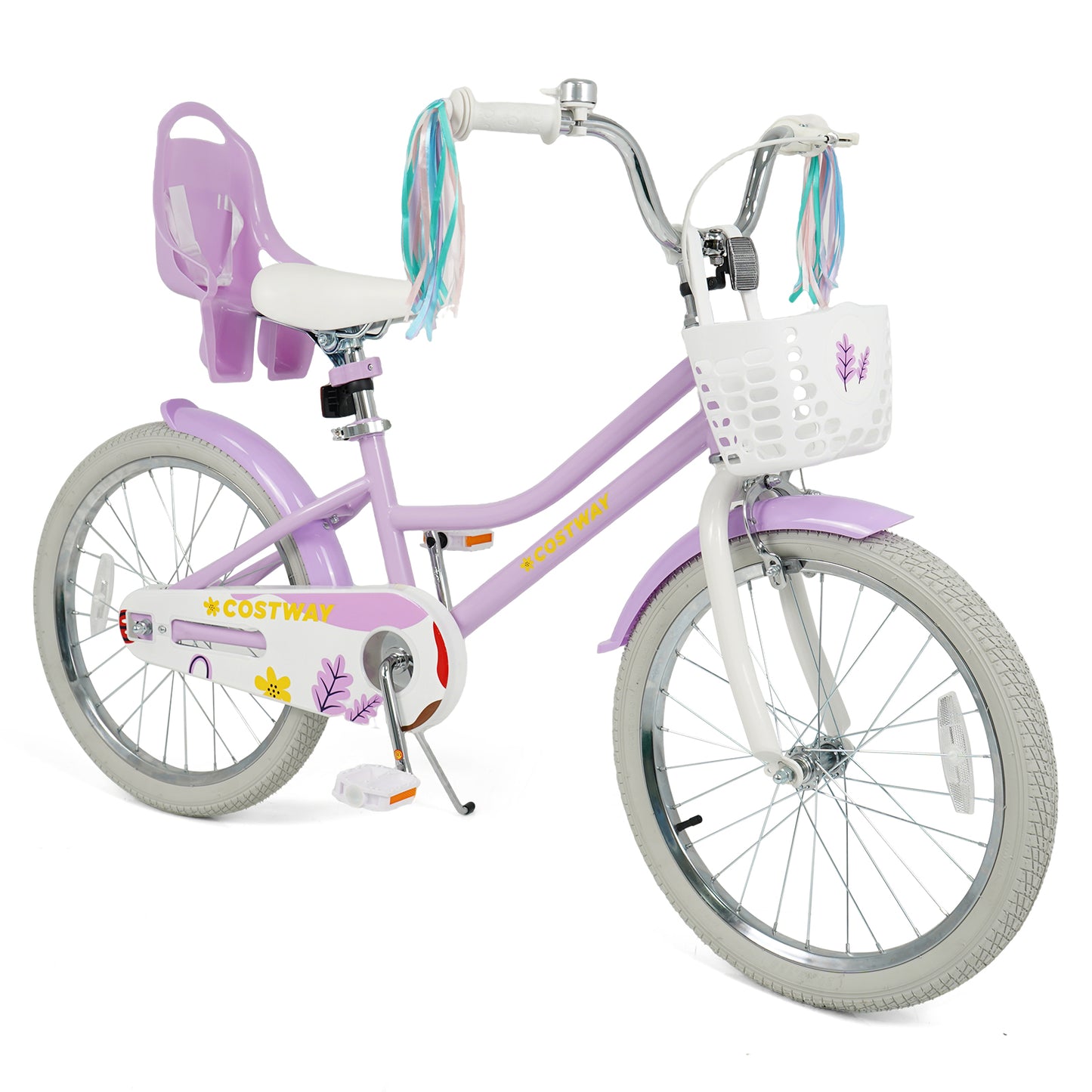 18 Inch Girls Bike Kids Bicycle with Doll Seat and Streamers for Children 4-8 Years Old - Default