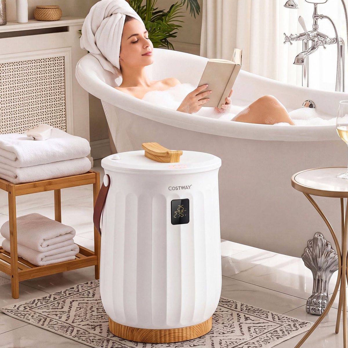 20 L Towel Warmer for Bathroom with LED Display and Timer & Child Safety Lock-White