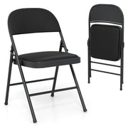 2 Pack Folding Chairs with Metal Frame and PVC Leather for Indoor Outdoor-Black