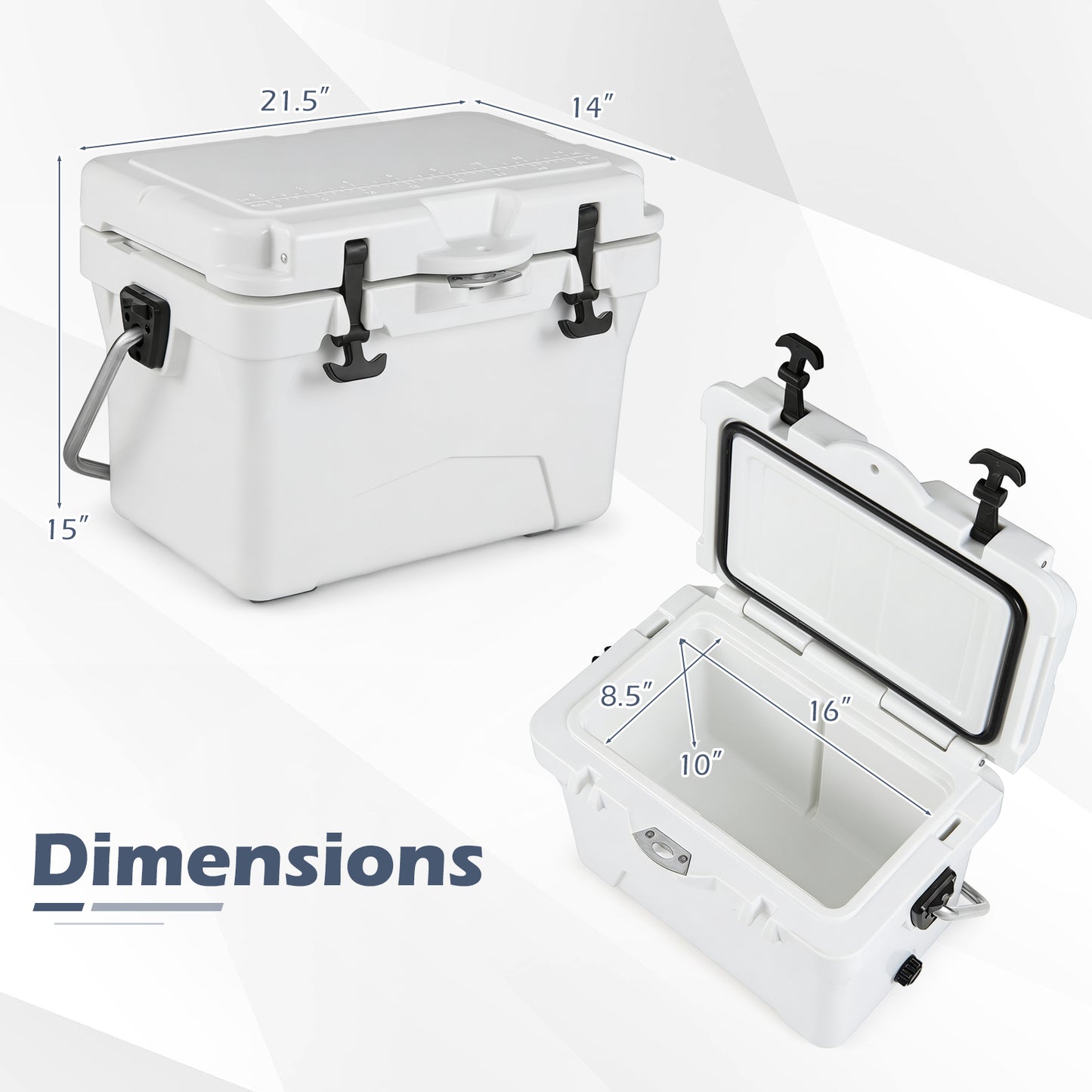 20 Quart Portable Hard Cooler with Built-in Ruler and Bottle-White