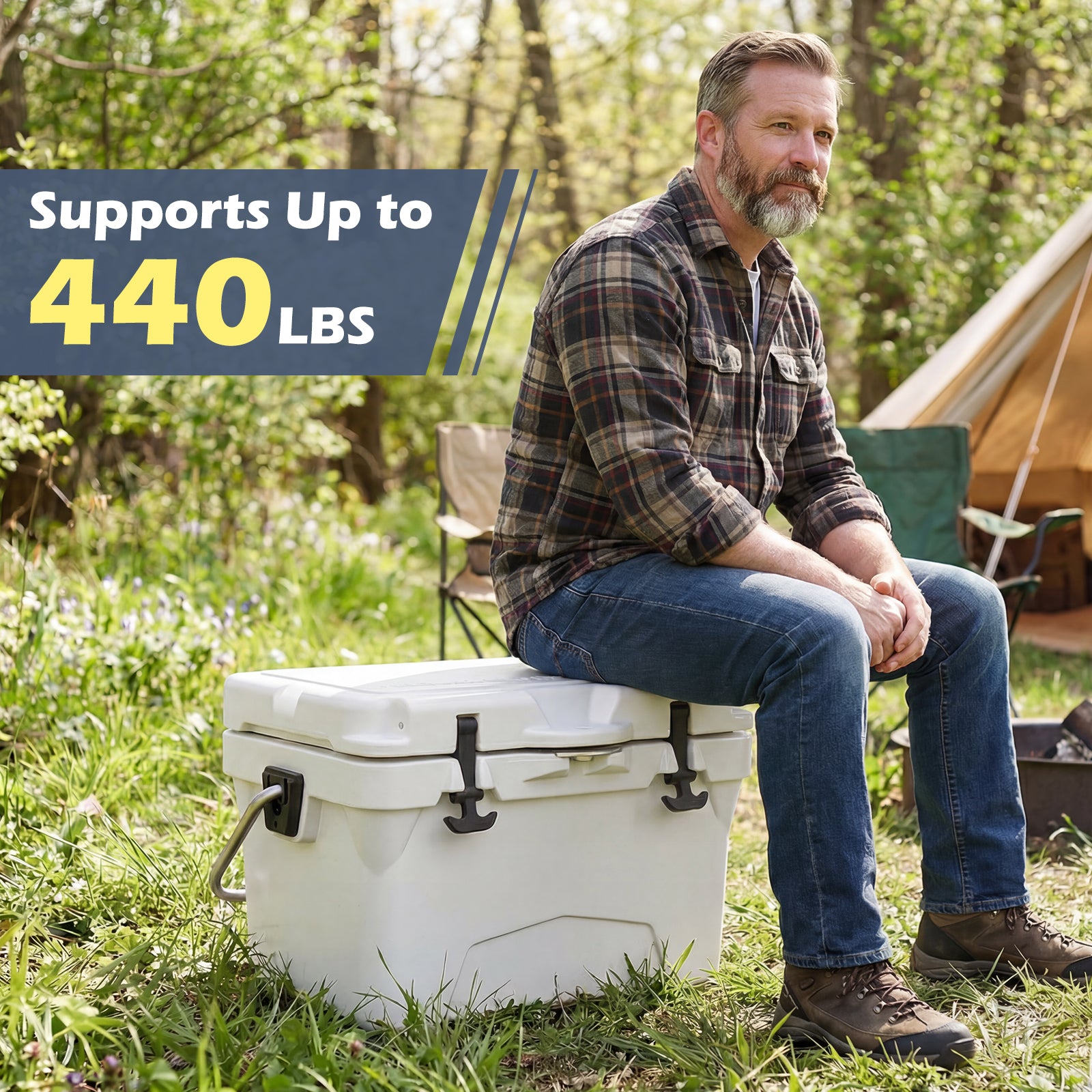 20 Quart Portable Hard Cooler with Built-in Ruler and Bottle-White