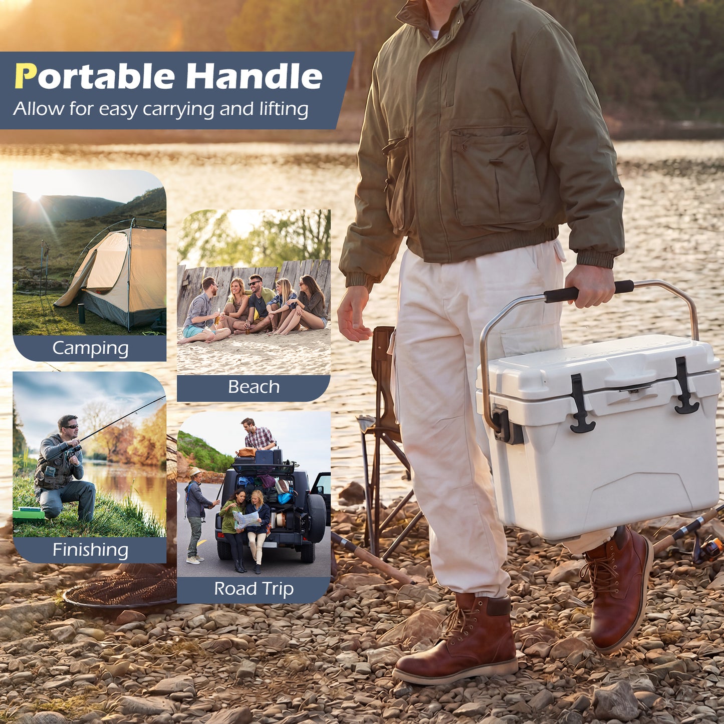 20 Quart Portable Hard Cooler with Built-in Ruler and Bottle-White
