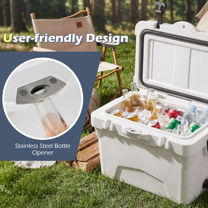 20 Quart Portable Hard Cooler with Built-in Ruler and Bottle-White