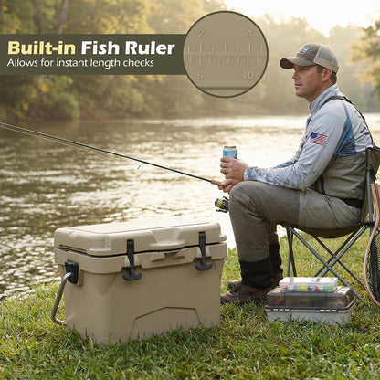 20 Quart Portable Hard Cooler with Built-in Ruler and Bottle-Khaki
