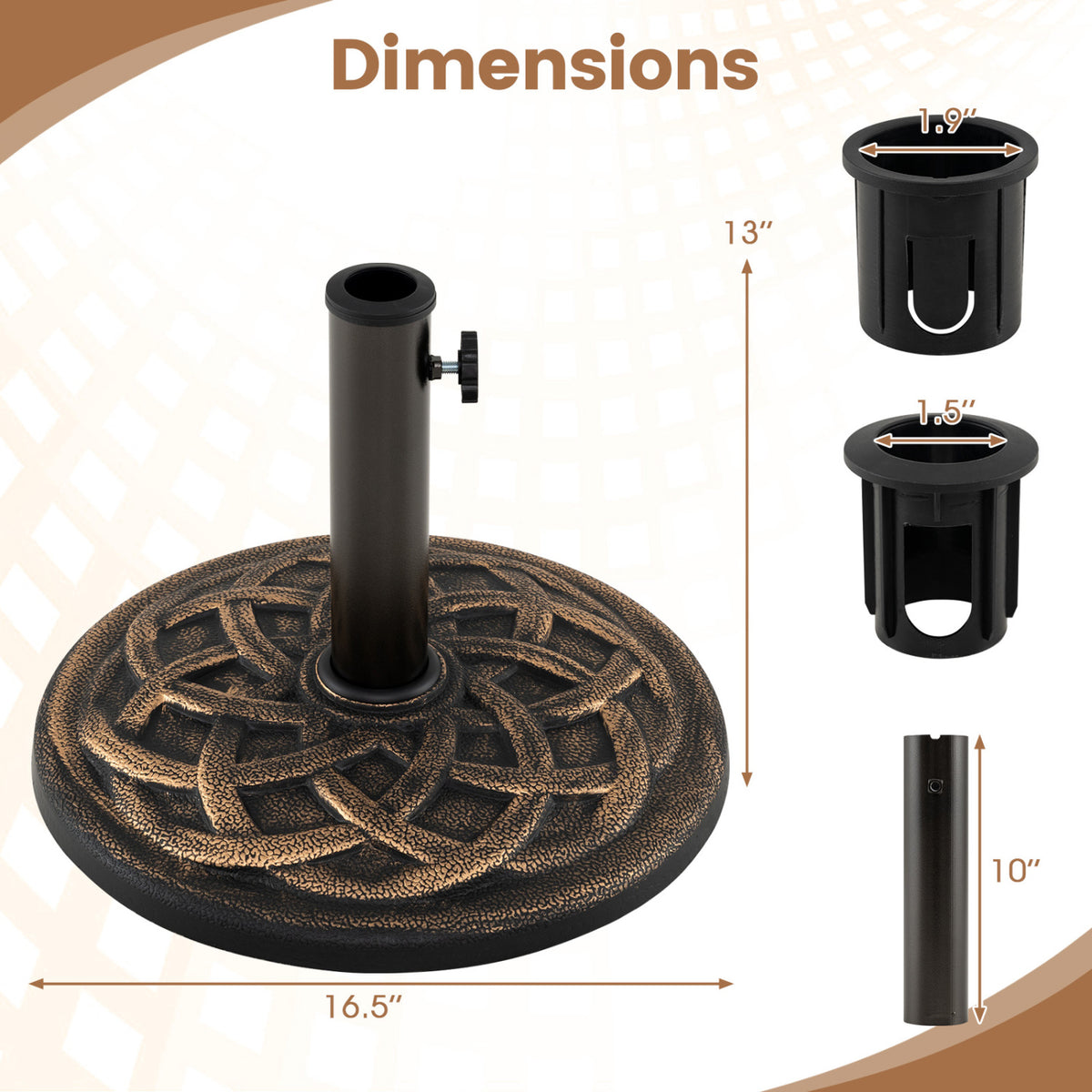 Patio Umbrella Base 20 lbs Round with Dual Pole Adapters