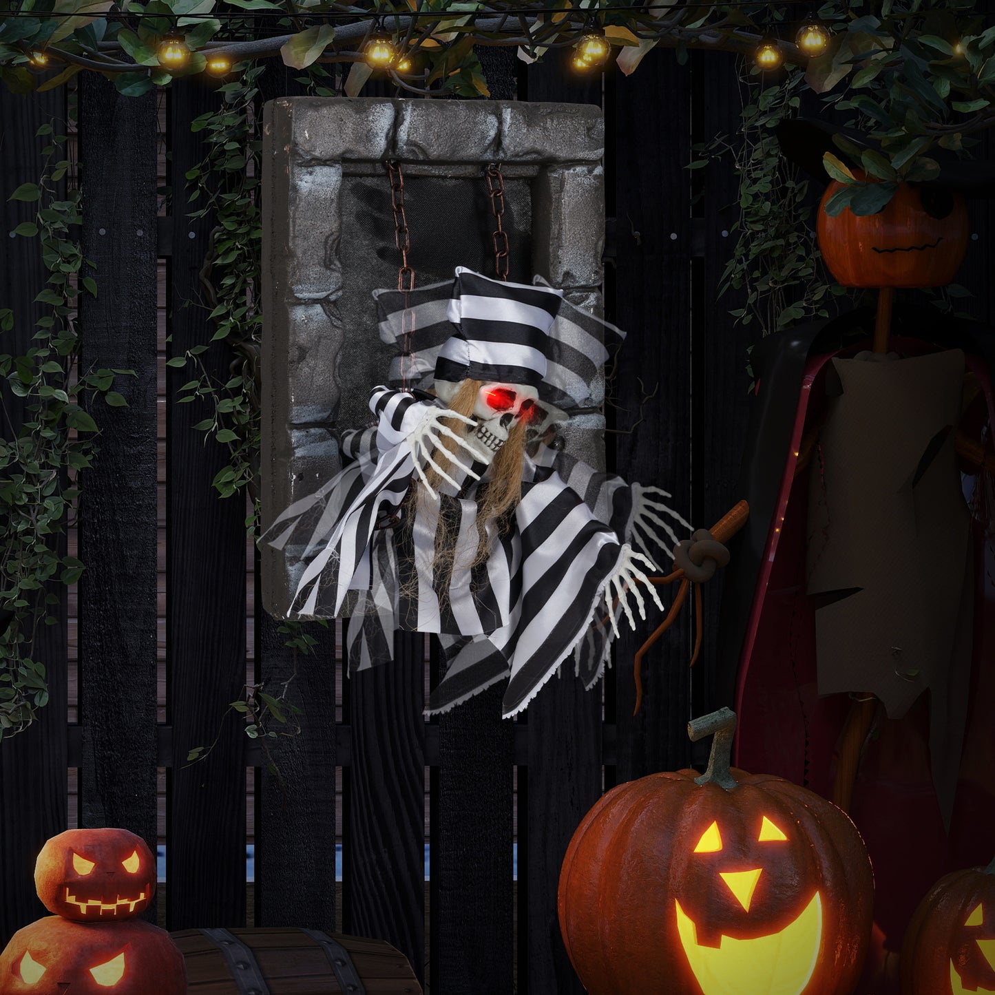 Animated Halloween Decoration 18 Inch Hanging Skull Prisoner