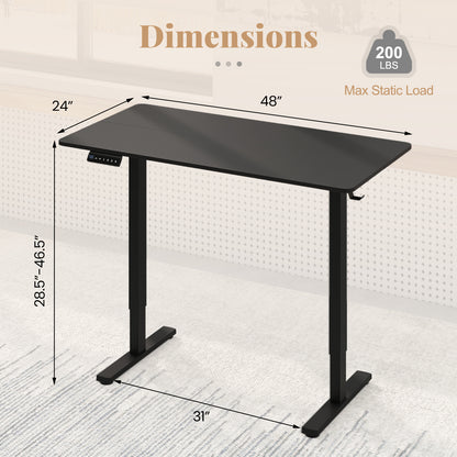 48 Inch x 24 Inch Ergonomic Electric Standing Desk with 3 Memory Settings for Home Office-Black