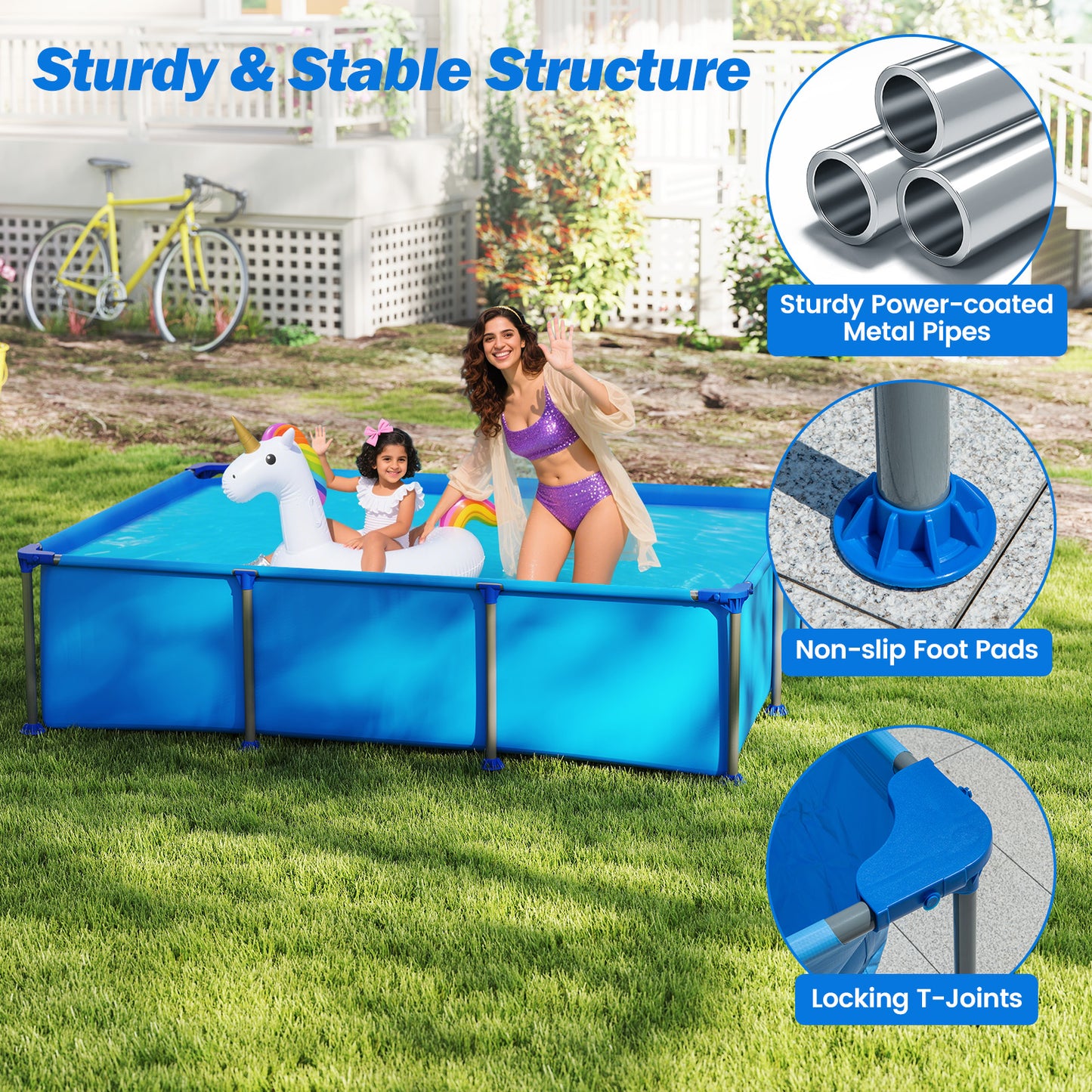 690/978/1158/1617 Gal Outdoor Family Swimming Pool with Metal Frame-6 ft