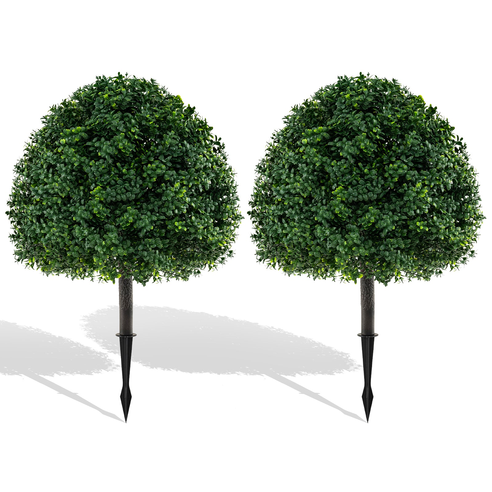 28 Inches Artificial Boxwood Topiary Ball Tree Set of 2 with Ground Spike-Green