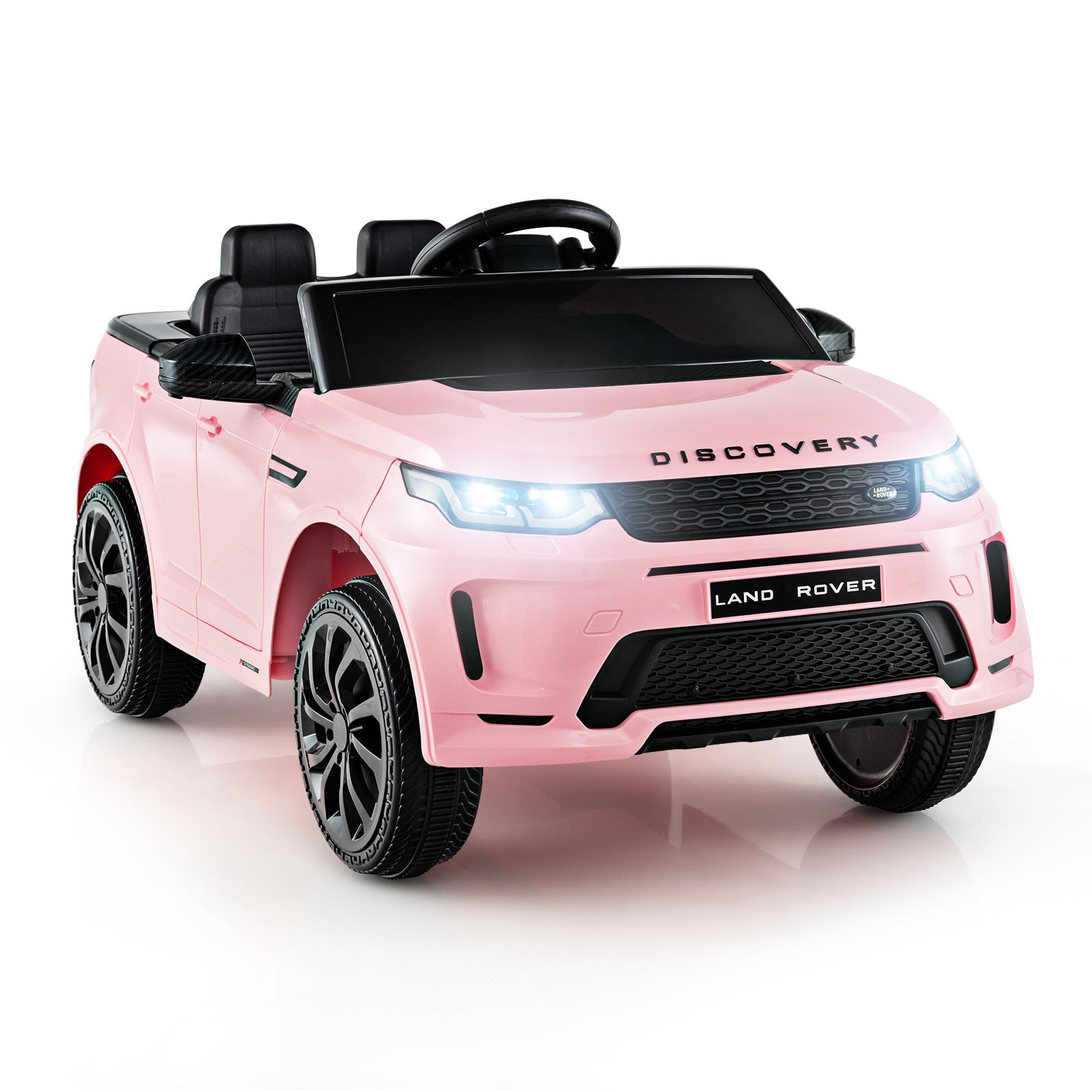 12V Kids Ride On Car with Remote Control Lockable Doors Slow Start System and LED Lights-Black - Pink