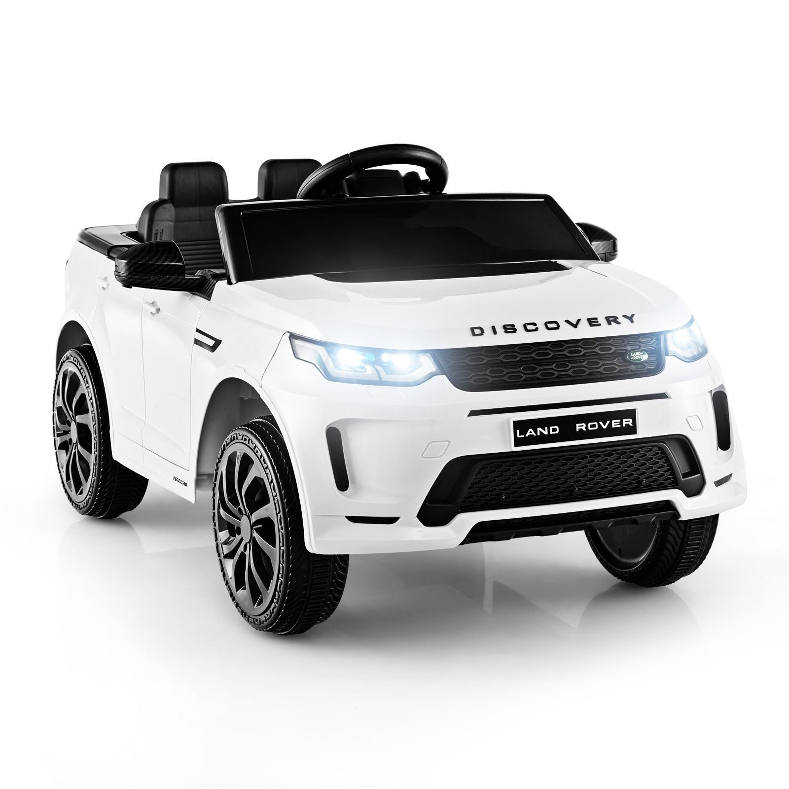 12V Kids Ride On Car with Remote Control Lockable Doors Slow Start System and LED Lights-Black - White