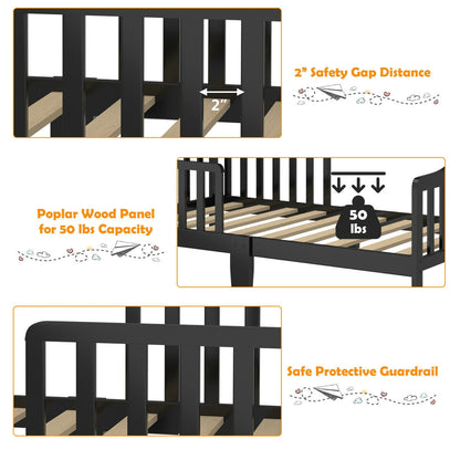 Classic Design Kids Wood Toddler Bed Frame with Two Side Safety Guardrails