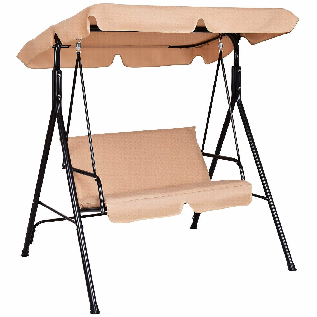 Loveseat Cushioned Patio Steel Frame Swing Glider -Green - Beige