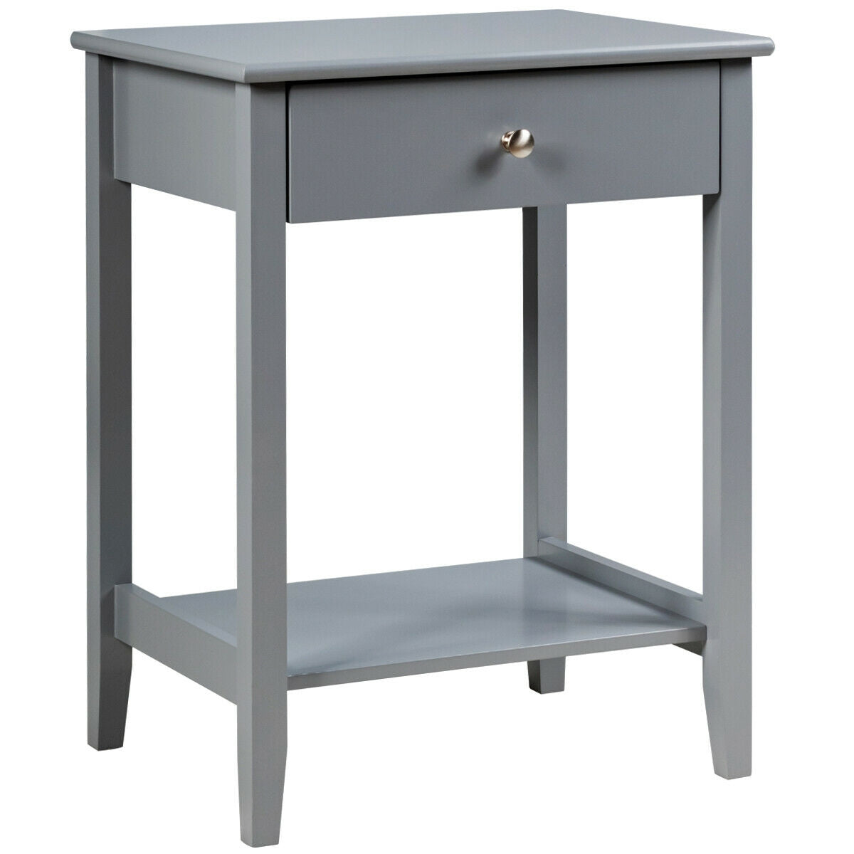 Wooden Nightstand End Table Storage Display -Gray
