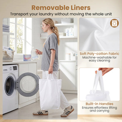 3-Section Laundry Hamper with Lid and Wheels - 21.4 Gal