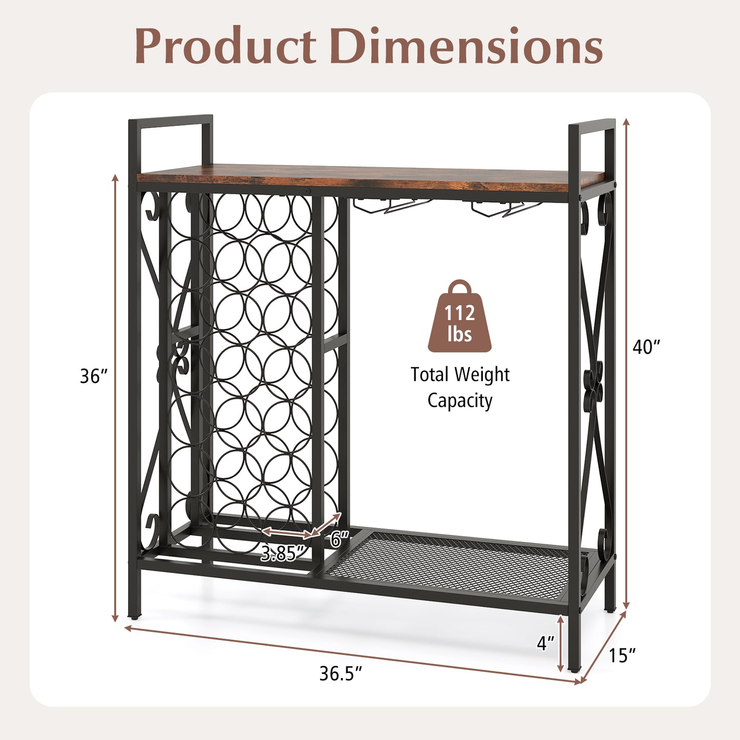 21 Bottle Wine Rack Freestanding Floor Wine Bottle Organizer with Glass Holder