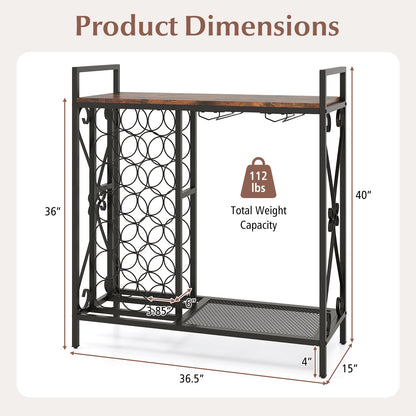 21 Bottle Wine Rack Freestanding Floor Wine Bottle Organizer with Glass Holder