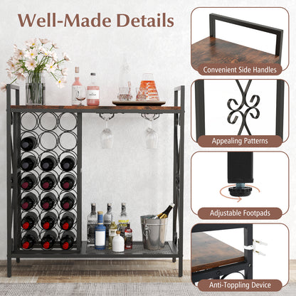 21 Bottle Wine Rack Freestanding Floor Wine Bottle Organizer with Glass Holder