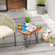 21 Inch Outdoor Epoxy Resin Teak Wood End Table with Irregular Tabletop
