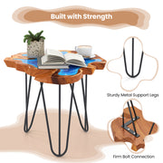 21 Inch Outdoor Epoxy Resin Teak Wood End Table with Irregular Tabletop