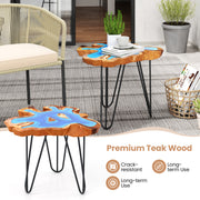 21 Inch Outdoor Epoxy Resin Teak Wood End Table with Irregular Tabletop