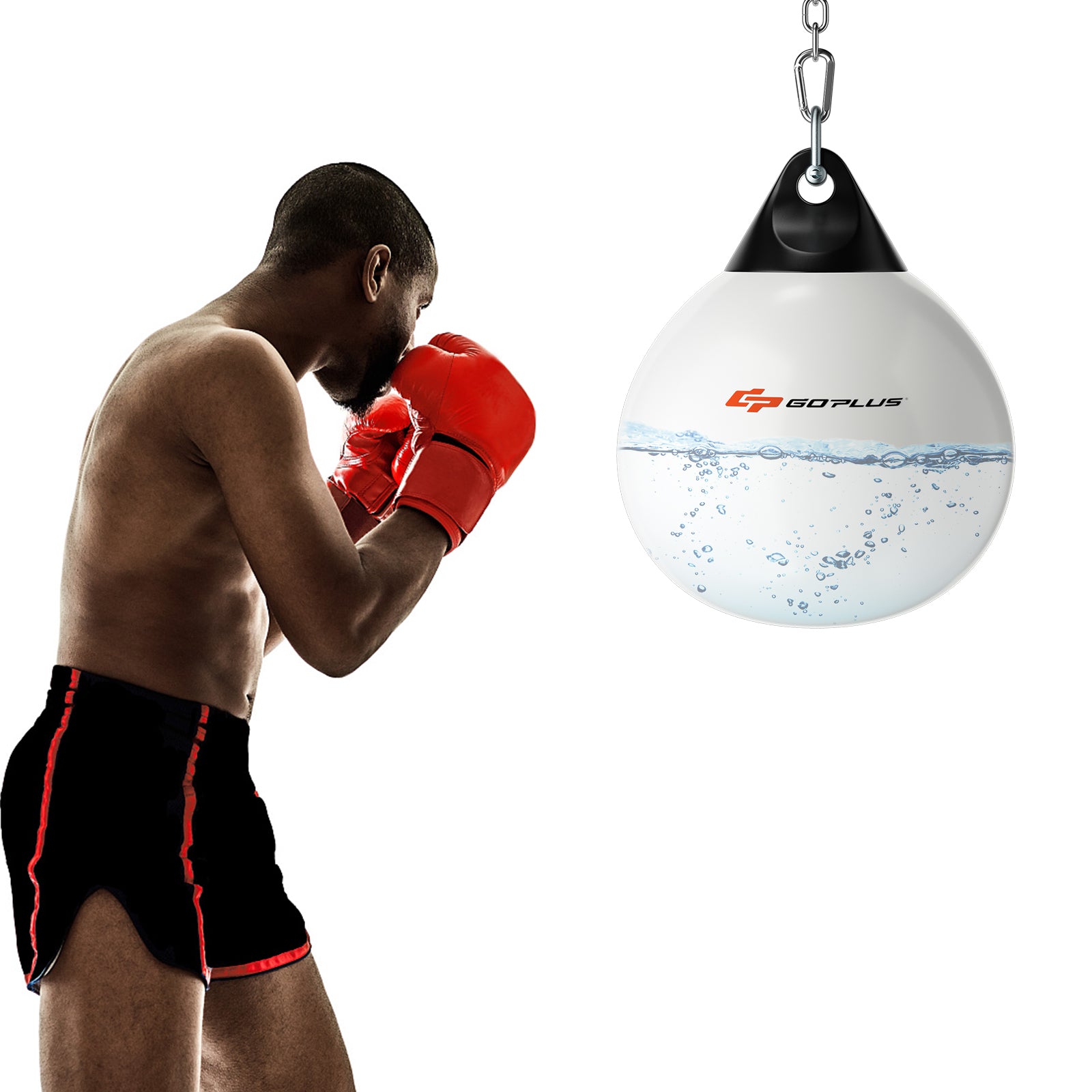 21 Inch Water Punching Bag with Adjustable Metal Chain-Black - White