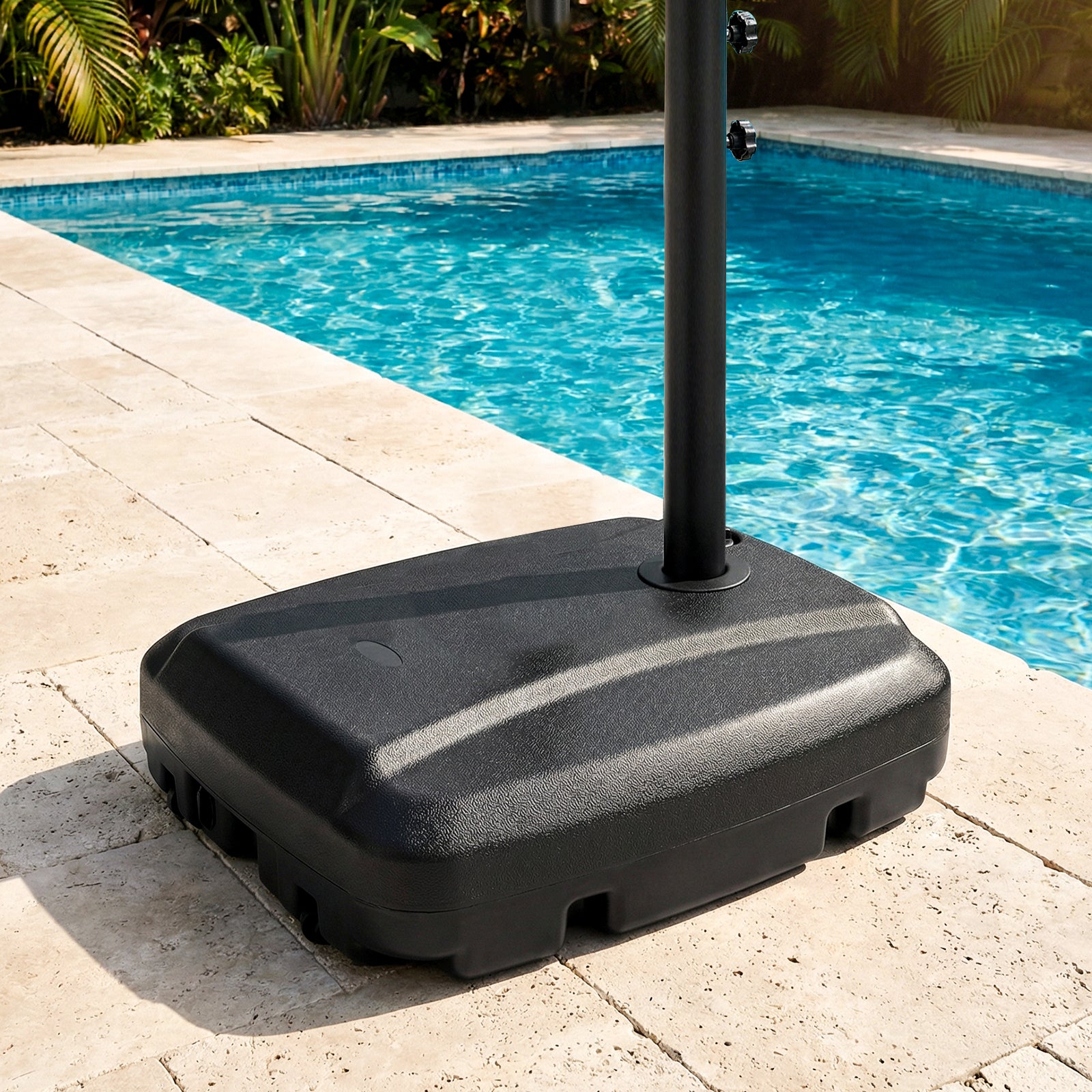 220 LBS Cantilever Patio Umbrella Base Stand with¬†Wheels Fillable offset Umbrella Stand-Black