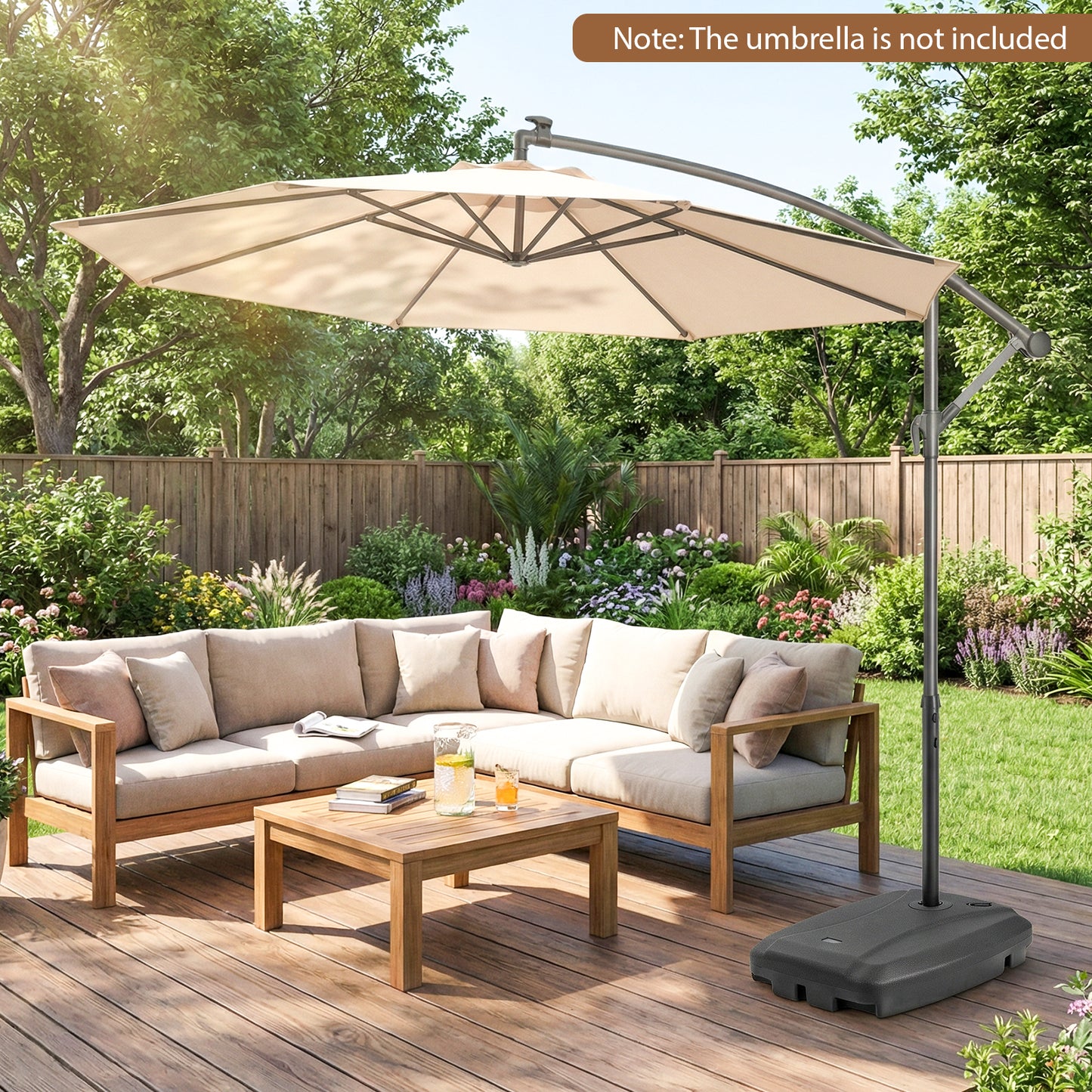 220 LBS Cantilever Patio Umbrella Base Stand with¬†Wheels Fillable offset Umbrella Stand-Black