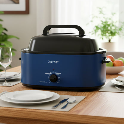 22QT Electric Roaster Oven Turkey Roaster with Visible and Self-Basting Lid-Navy