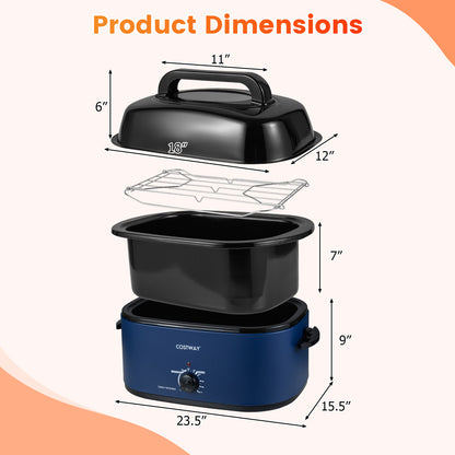 22QT Electric Roaster Oven Turkey Roaster with Visible and Self-Basting Lid-Navy