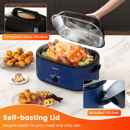 22QT Electric Roaster Oven Turkey Roaster with Visible and Self-Basting Lid-Navy