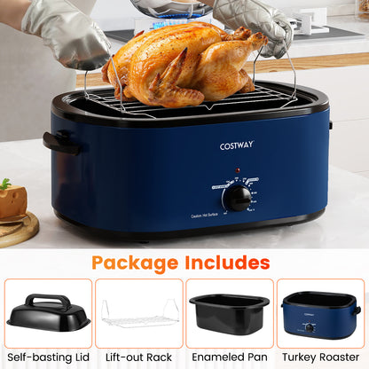 22QT Electric Roaster Oven Turkey Roaster with Visible and Self-Basting Lid-Navy