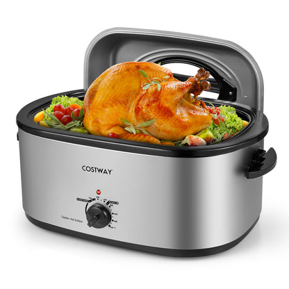 22QT Electric Roaster Oven Turkey Roaster with Visible and Self-Basting Lid-Silver