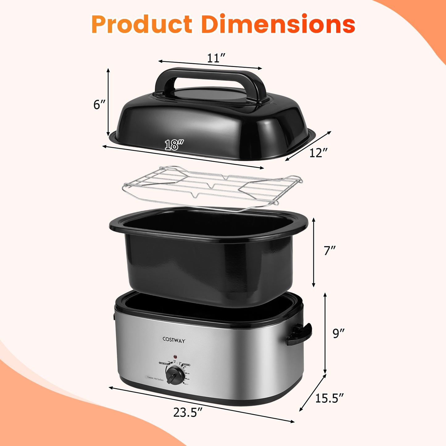 22QT Electric Roaster Oven Turkey Roaster with Visible and Self-Basting Lid-Silver