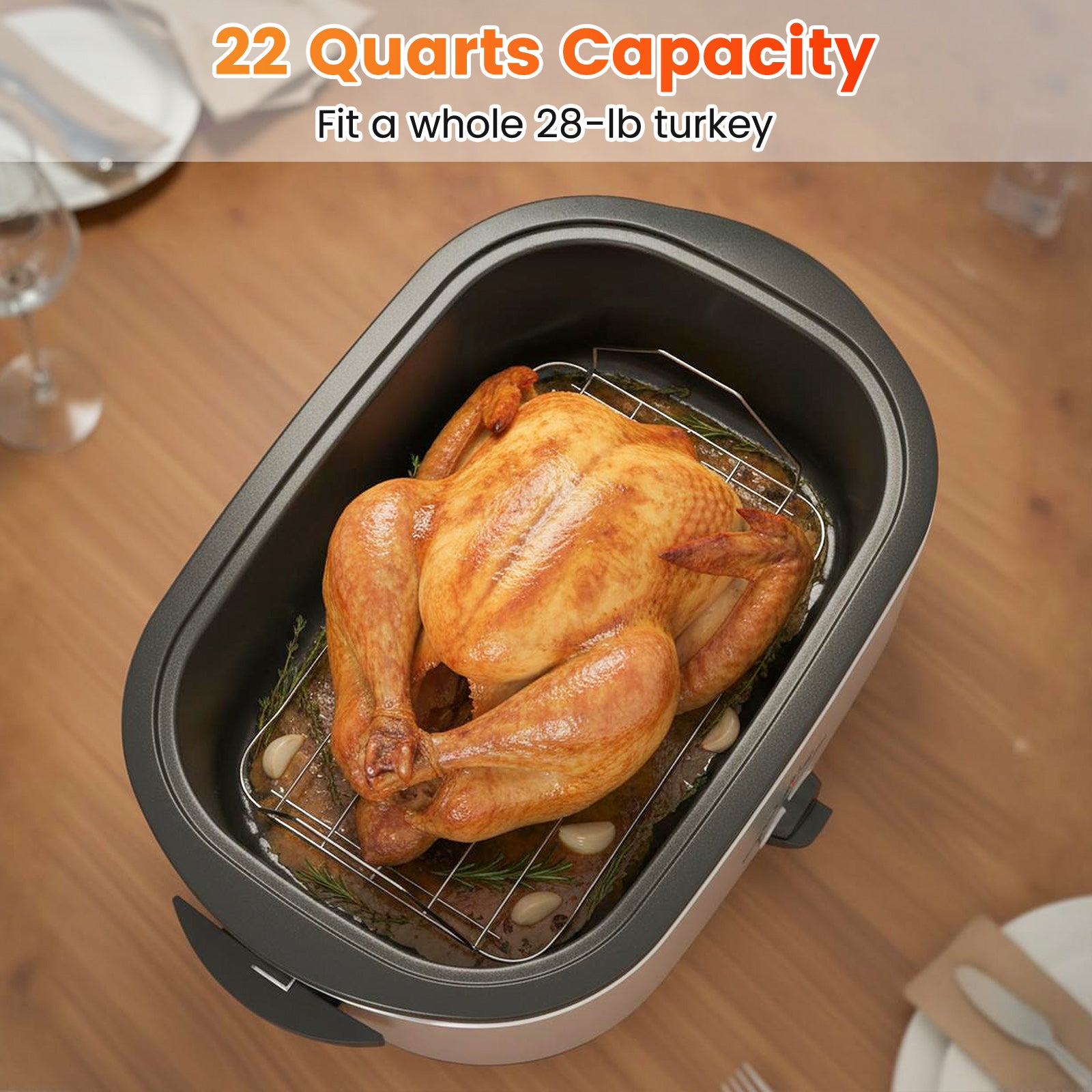 22QT Electric Roaster Oven Turkey Roaster with Visible and Self-Basting Lid-Silver