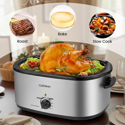 22QT Electric Roaster Oven Turkey Roaster with Visible and Self-Basting Lid-Silver