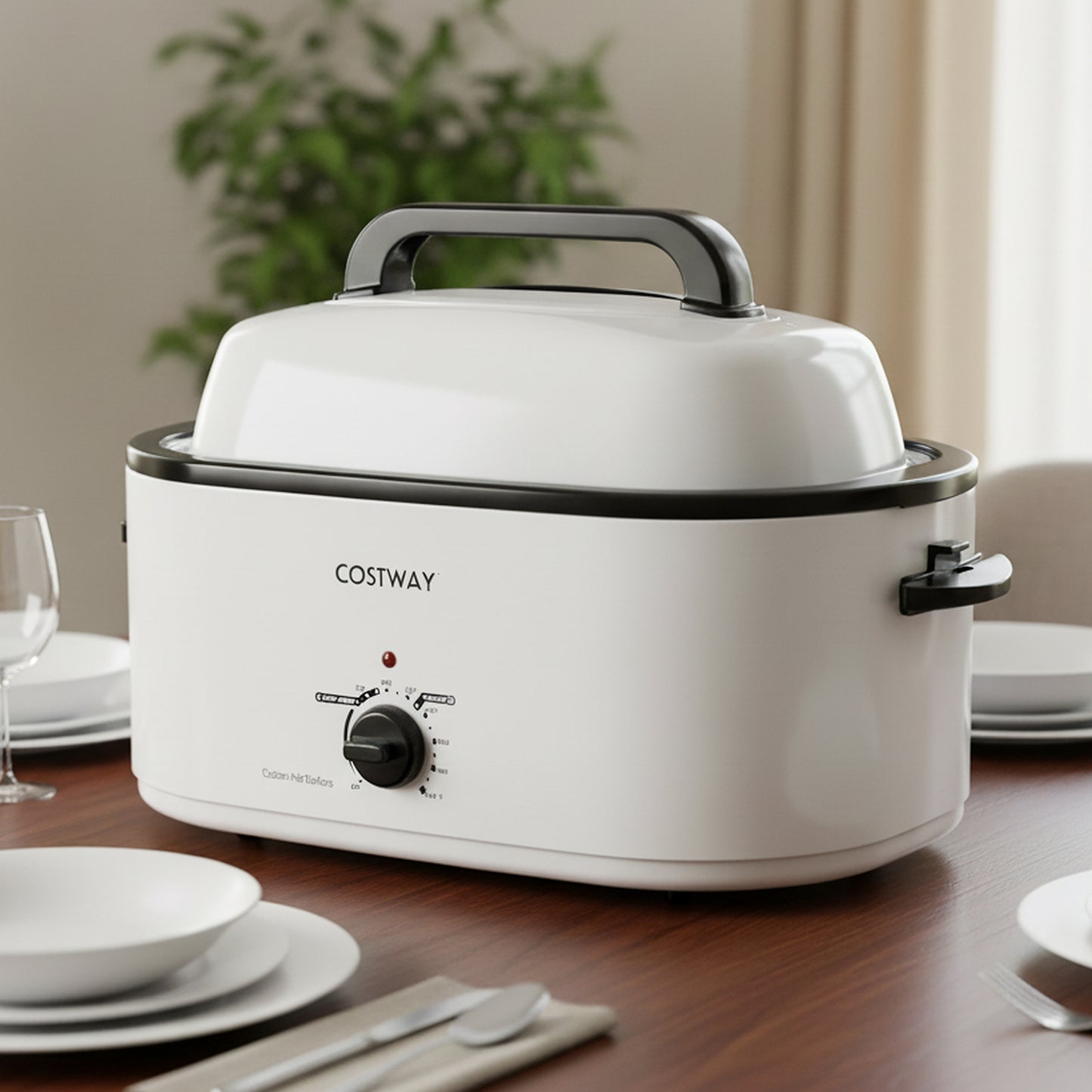 22QT Electric Roaster Oven Turkey Roaster with Visible and Self-Basting Lid-White