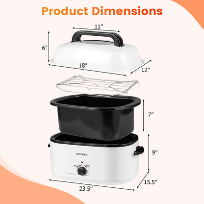 22QT Electric Roaster Oven Turkey Roaster with Visible and Self-Basting Lid-White