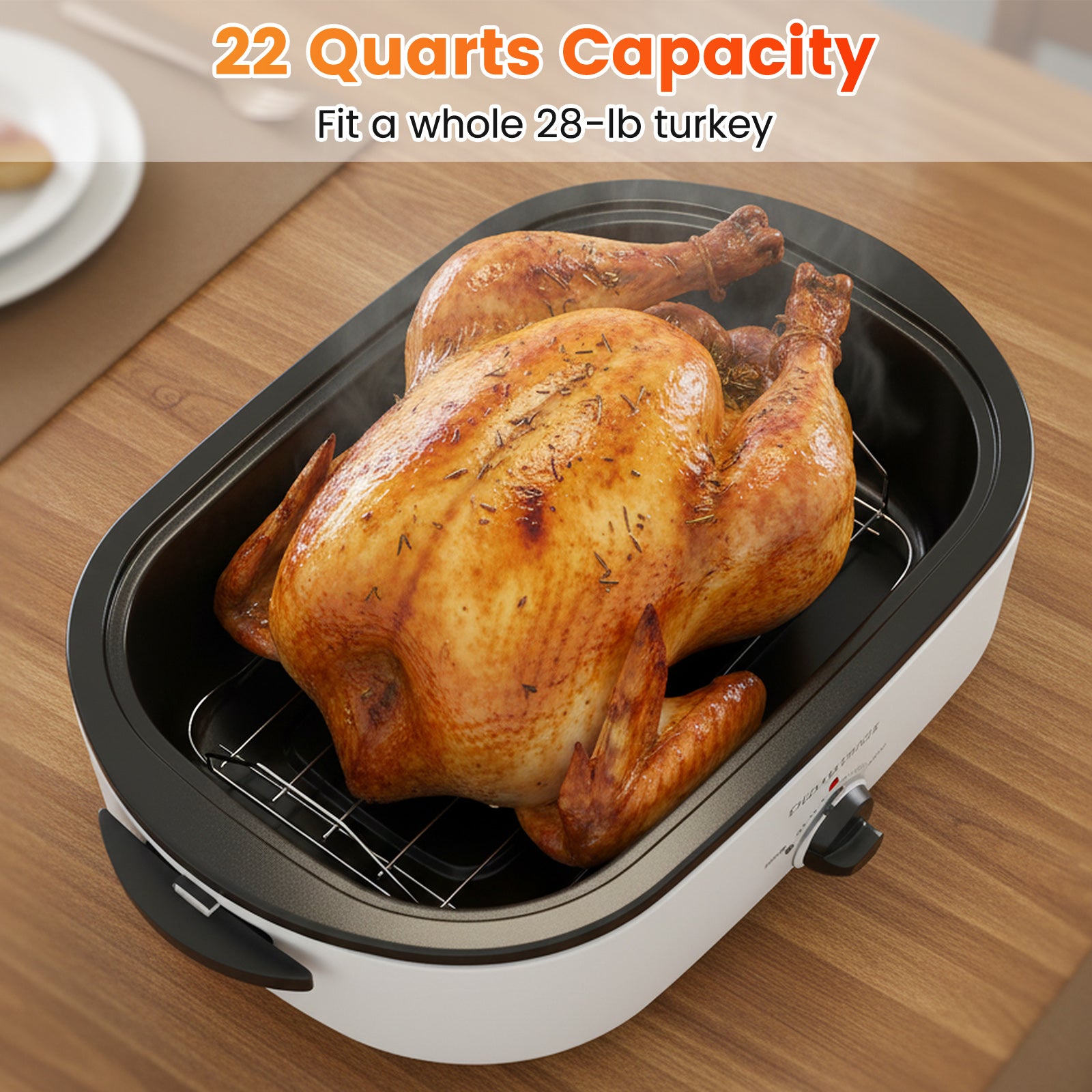 22QT Electric Roaster Oven Turkey Roaster with Visible and Self-Basting Lid-White