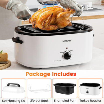 22QT Electric Roaster Oven Turkey Roaster with Visible and Self-Basting Lid-White