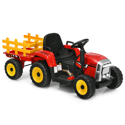 12V Ride on Tractor with 3-Gear-Shift Ground Loader for Kids 3+ Years Old-Red - Red