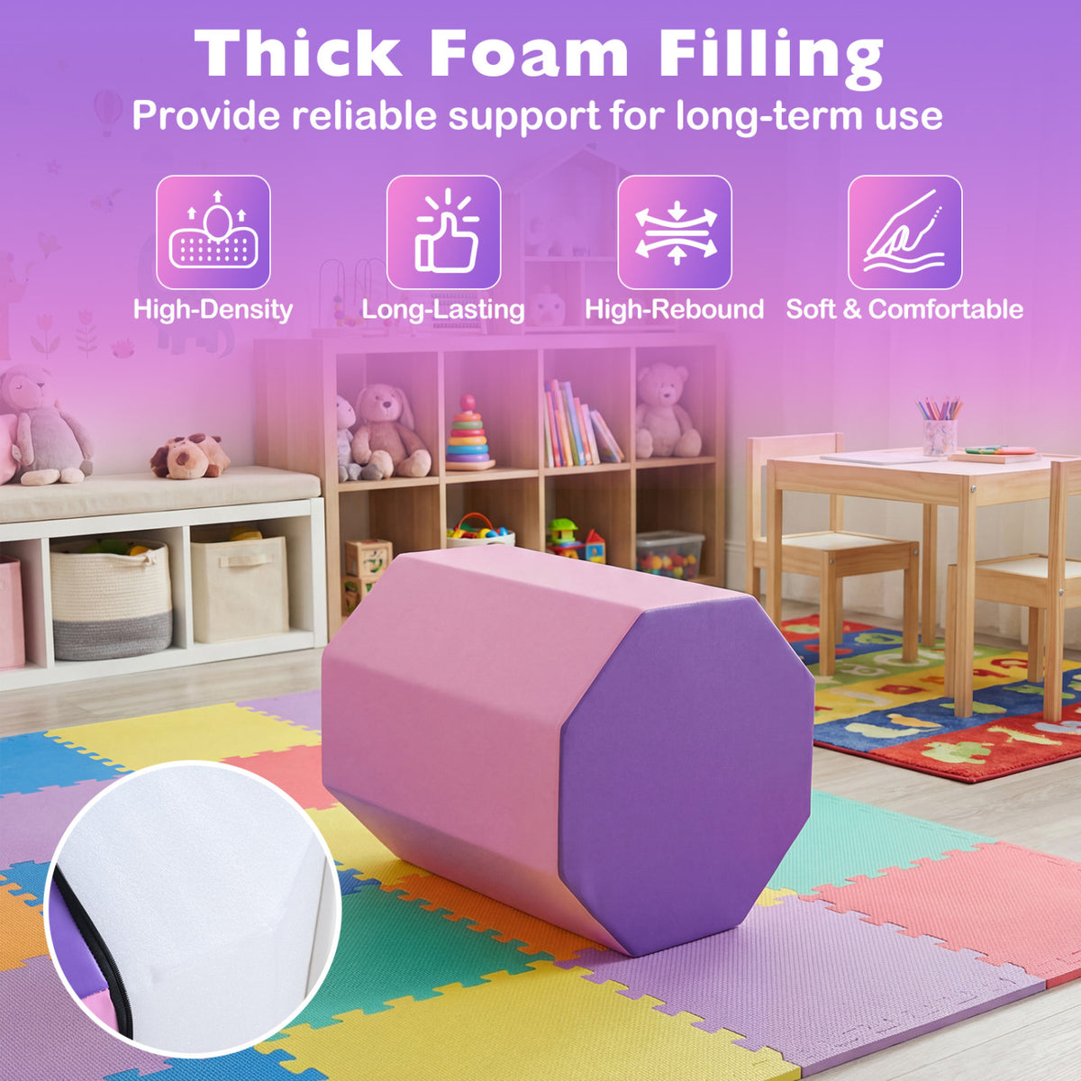 22.5" x 26" Octagon Tumbling Mat with Zippered Cover and Thick Foam Filling-Purple