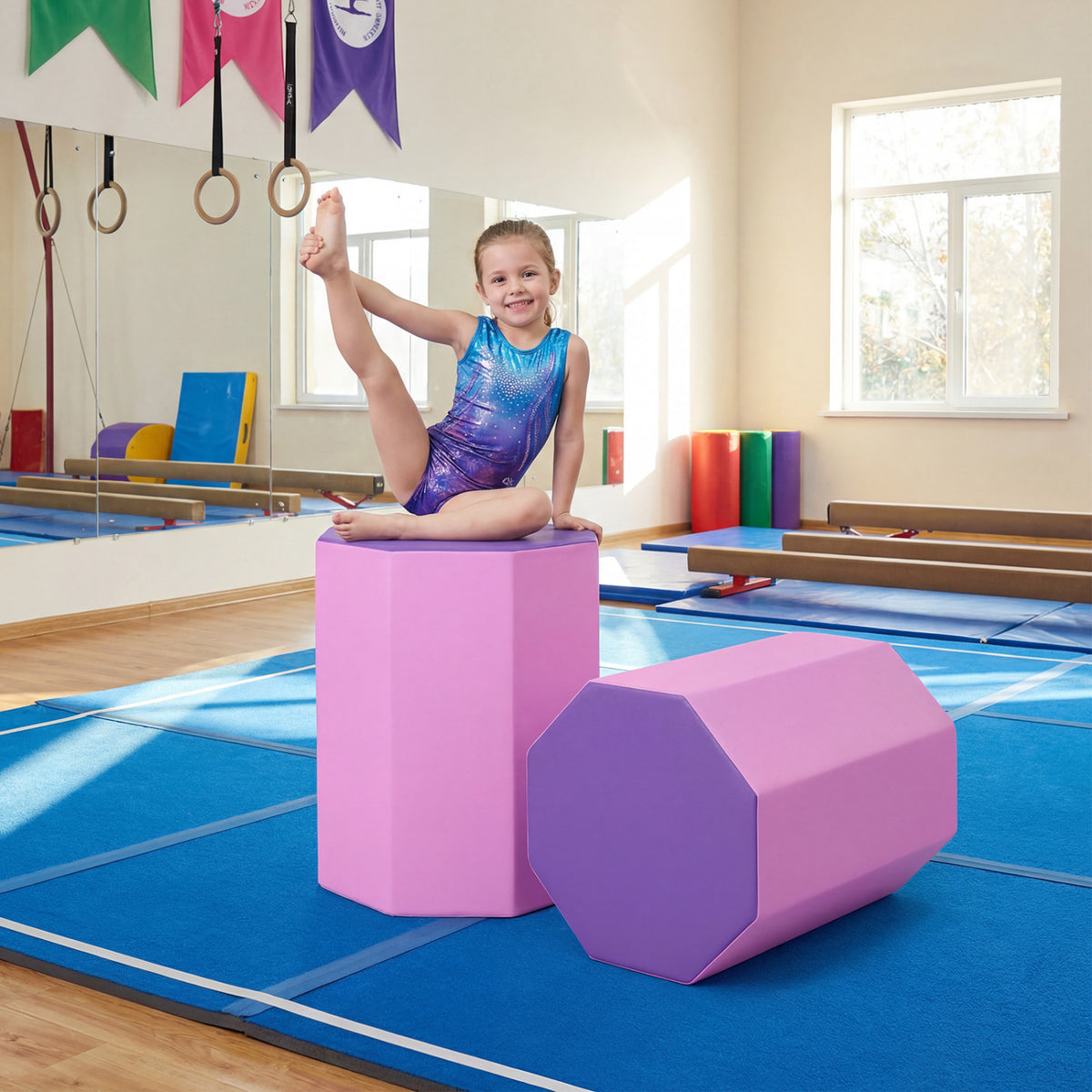 22.5" x 26" Octagon Tumbling Mat with Zippered Cover and Thick Foam Filling-Purple