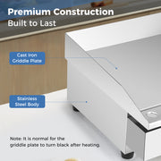 22 Inch Countertop Electric Griddle 2000W 110V Commercial Stainless Steel Grill-Silver