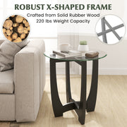 23.5 Inch Round End Side Table with Tempered Glass Tabletop-Black